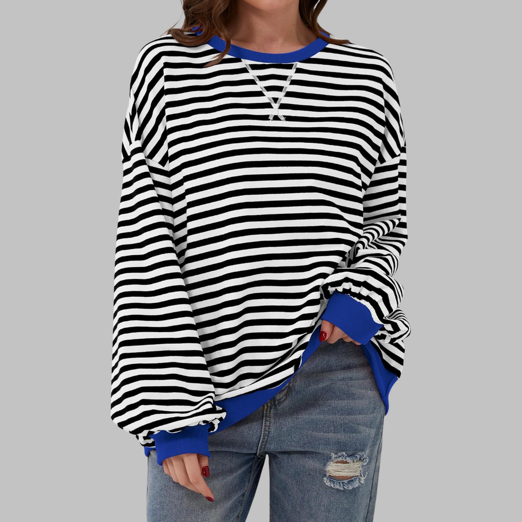 Poppy | Women's Striped Crewneck Long Sleeve Oversized Sweatshirt